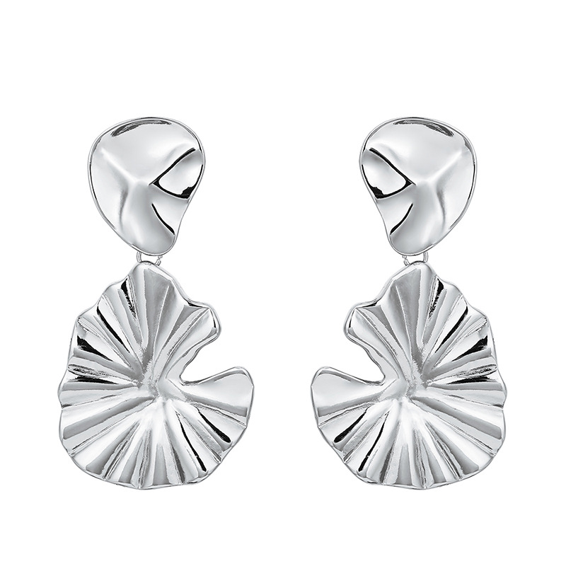 Simple Alloy Embossed Folded 925 Silver Pin Stud Earrings