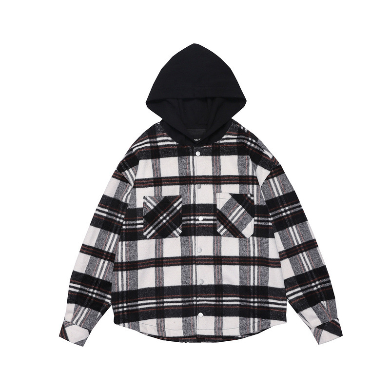 High Street New Colorblock Plaid Flannel Hooded Jacket