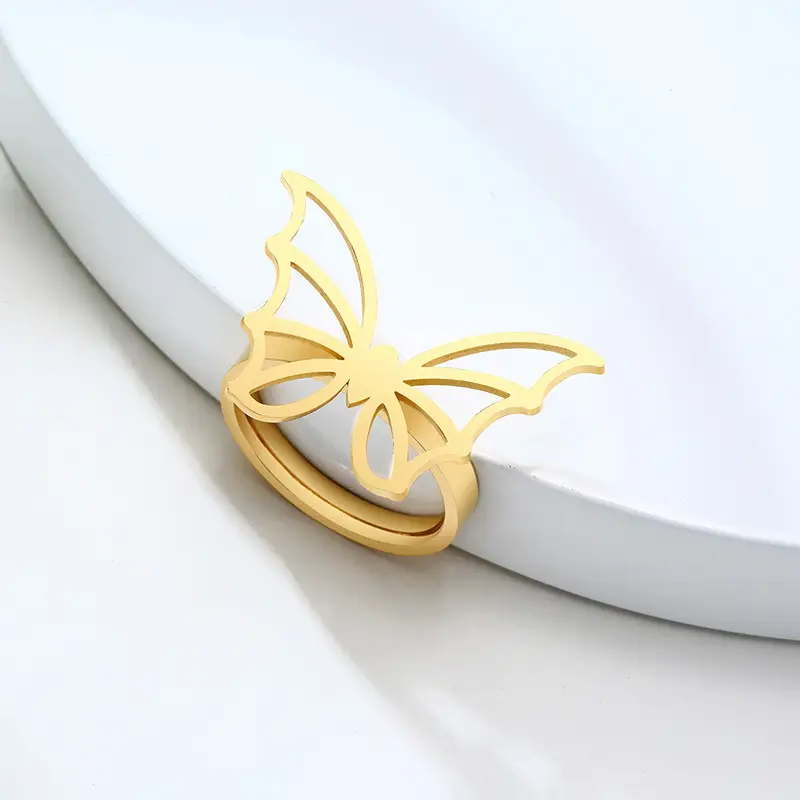 Personality Stainless Steel Butterfly Casting Ring Gold Ladies Jewelry