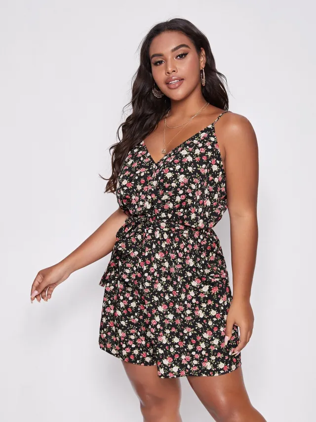 Ladies Plus Size Suspender Loose Plus Size Girl Jumpsuit Shorts Black - Shop at LoveMi