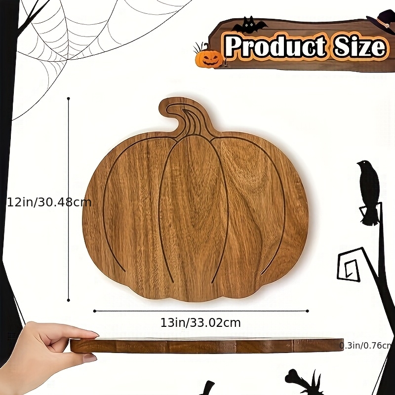 Double-Sided Natural Wood Pumpkin-Shaped Cutting Board - Multi-Functional Cheese & Meat Board With Smiling & Frowning Face Slices, Food-Safe Kitchen Chopping Block For Halloween, Thanksgiving, Christm