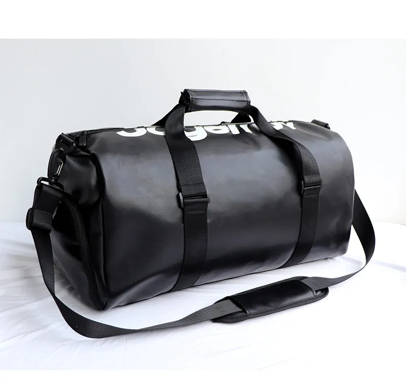 PU Leather Travel Bag Large Capacity Crossbody Sports - Black