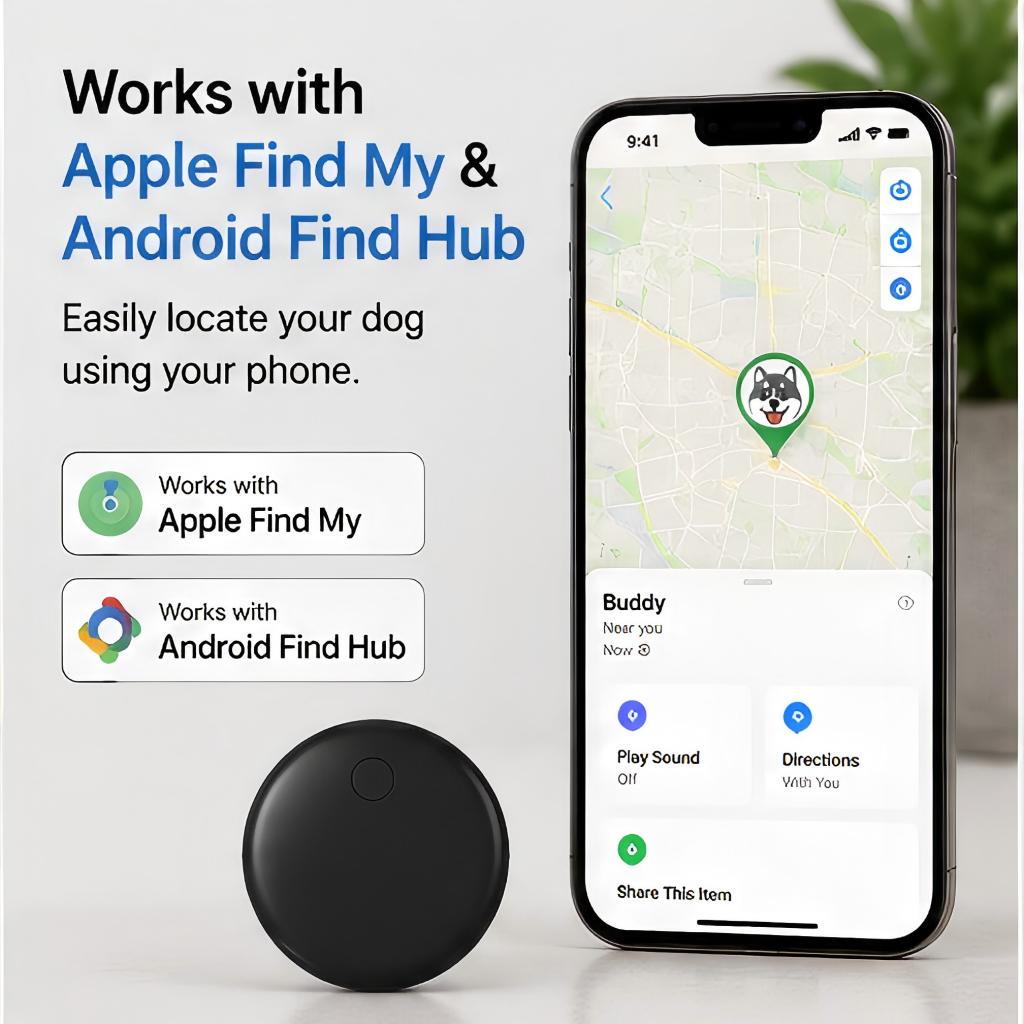Dog GPS Tracker For Find My & Android Find Hub, Bluetooth Pet Locator Tag, No Monthly Fee, Waterproof Anti-Lost Tracker For Dogs