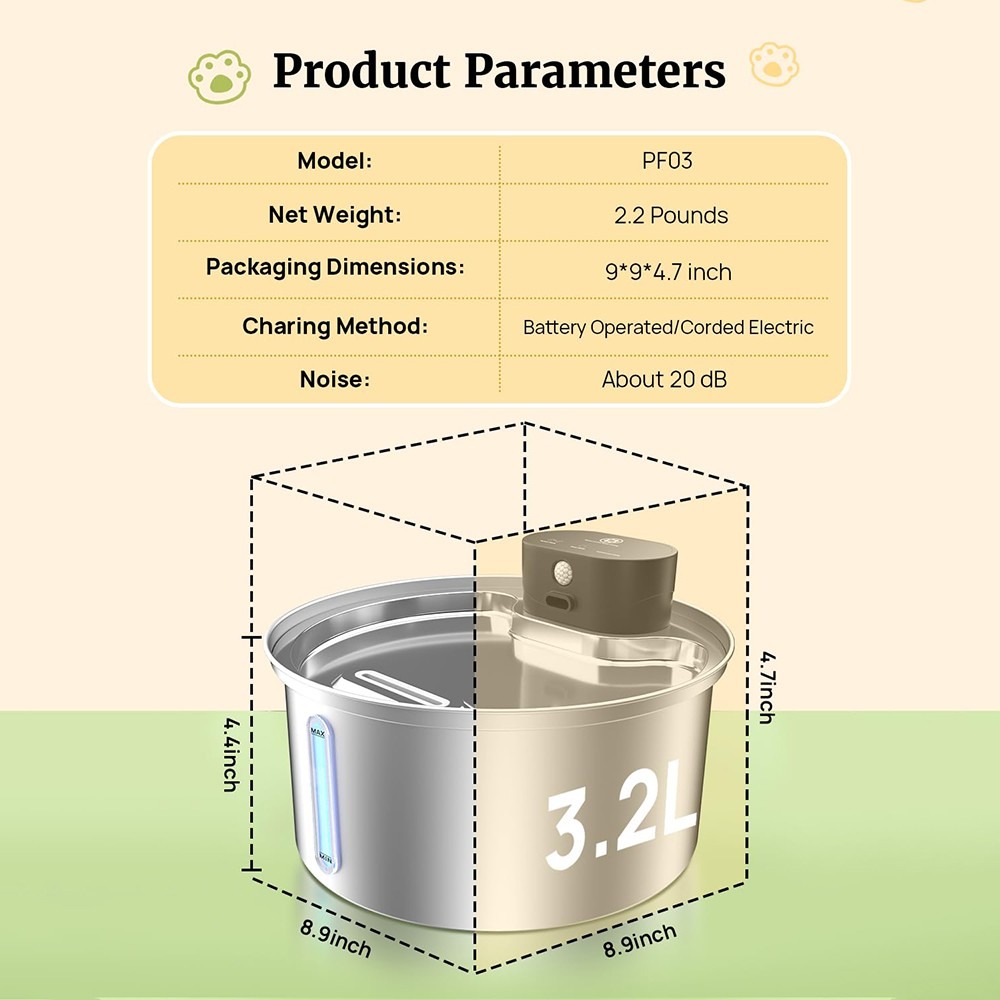 3.2L Wireless Automatic Pet Water Fountain, 3 Modes Sensor Drinking Dispenser — image 5