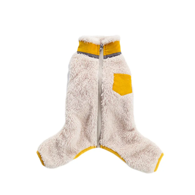 Pet Winter Plush Collar Padded Coat - Yellow