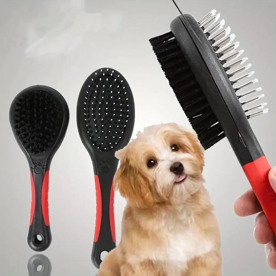 Dog Brush Cat Pet Grooming Comb 2 In 1 Double Sided Pin Cleans For Pets Shedding And Dirt Grooming Tool