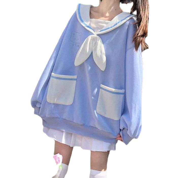 Sweet Navy Collar Loose Long-sleeved Sweater