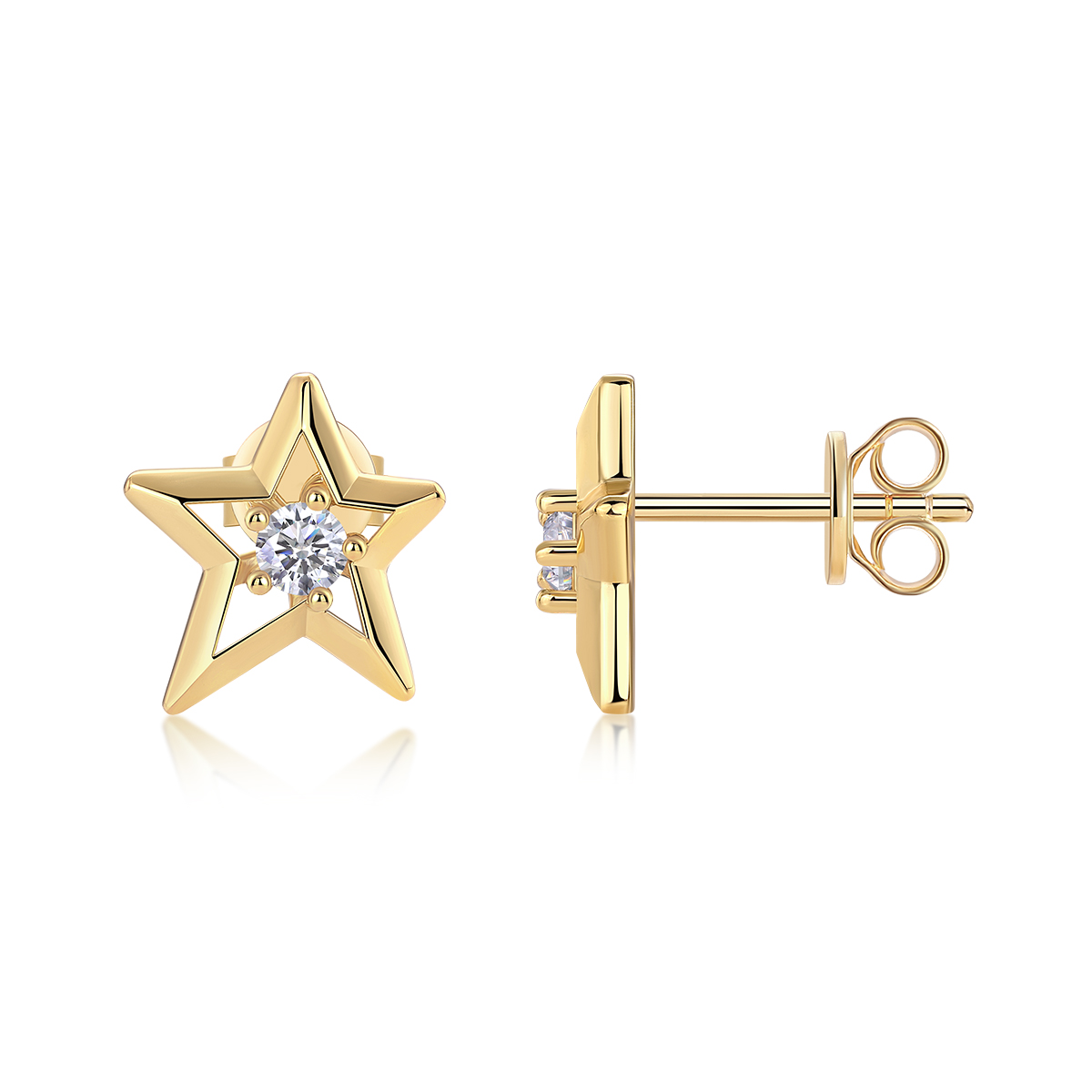 S925 Sterling Silver Star Stud Earrings, 3mm D-VVS1 Moissanite, Platinum Plated 2.1g Women's Jewelry Gift Box