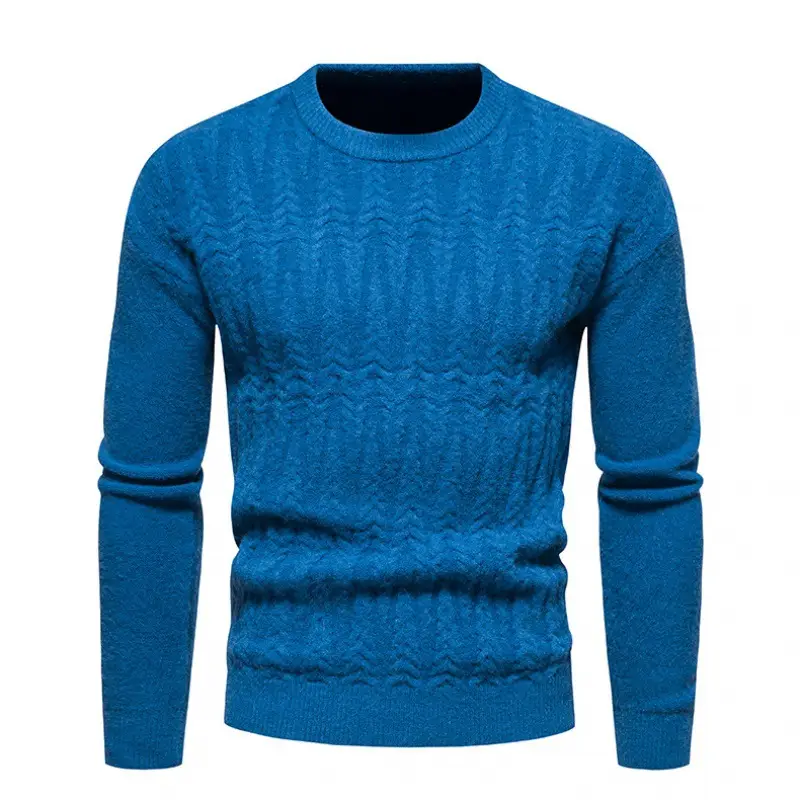Men's Slim Round Neck Sweater Jacquard Pullover Sweater Casual