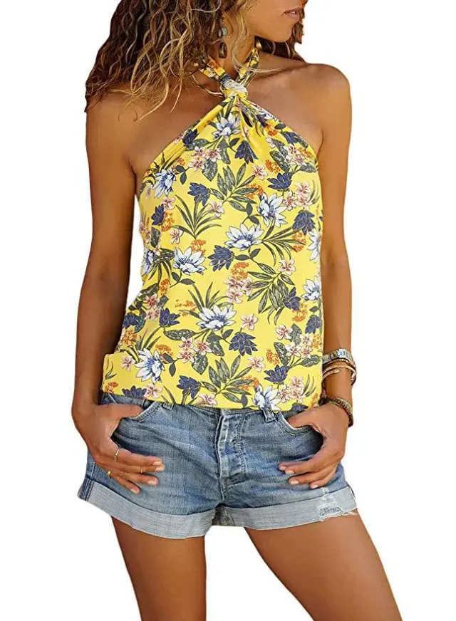 Women's New Style Printed Strapless Sexy Strapless Slim Sling Yellow - Shop at LoveMi