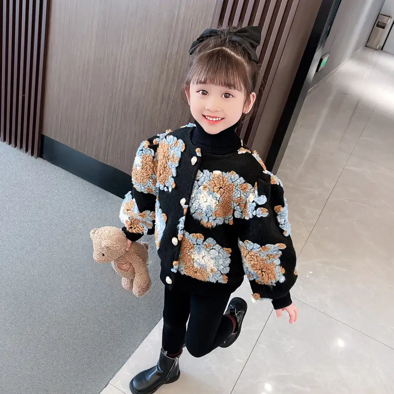 Girl's Fashionable Western Style Lamb Wool Coat