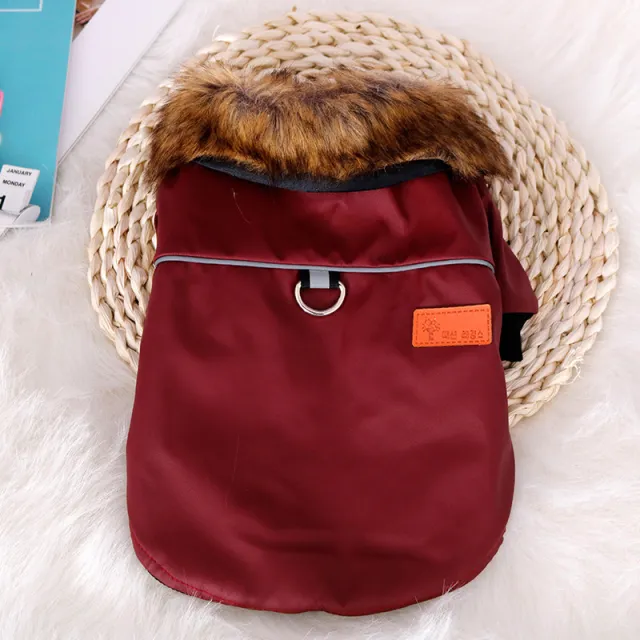 Reflective And Warm Pet Fur Coat With Fur Collar Red - Shop at LoveMi