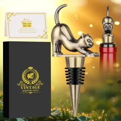 Elegant Upturned Cat Shaped Red Wine Stopper Set With Metallic Luster Bottle Stopper Gift Box, High-end Accessories For Wine Enthusiasts, A Must-ha... - View 1