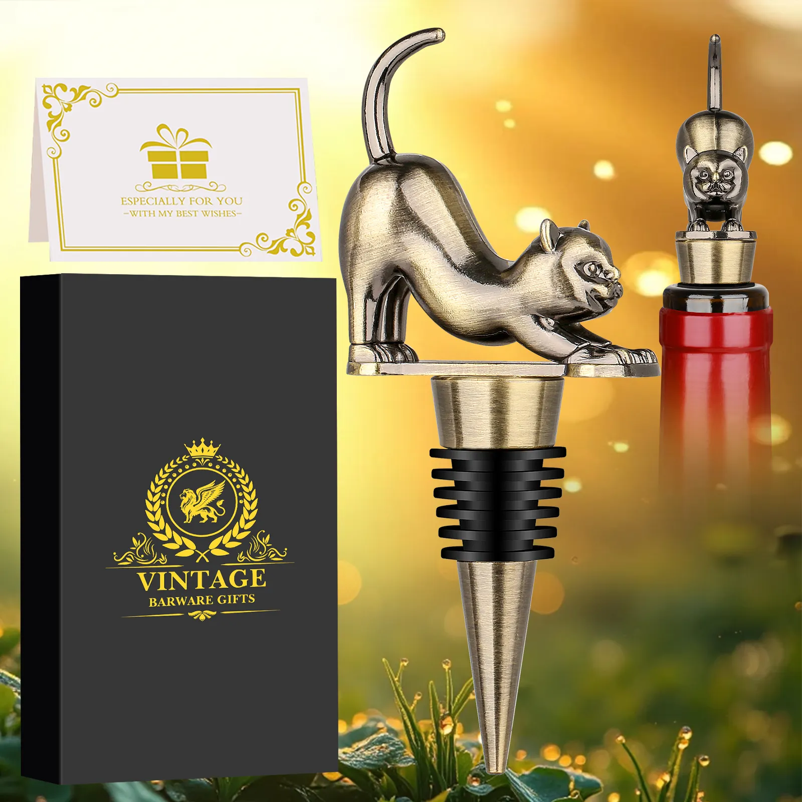 Elegant Upturned Cat Shaped Red Wine Stopper