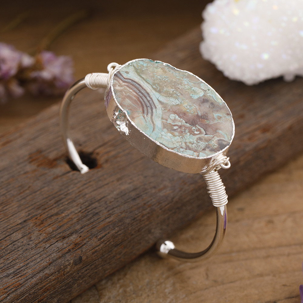 Women's  Bracelet With Natural Marine Agate Stone Beads