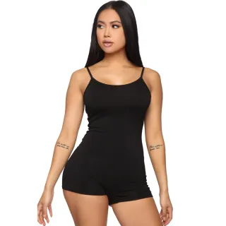 Women's Skinny Athleisure Suspender Jumpsuit - Black