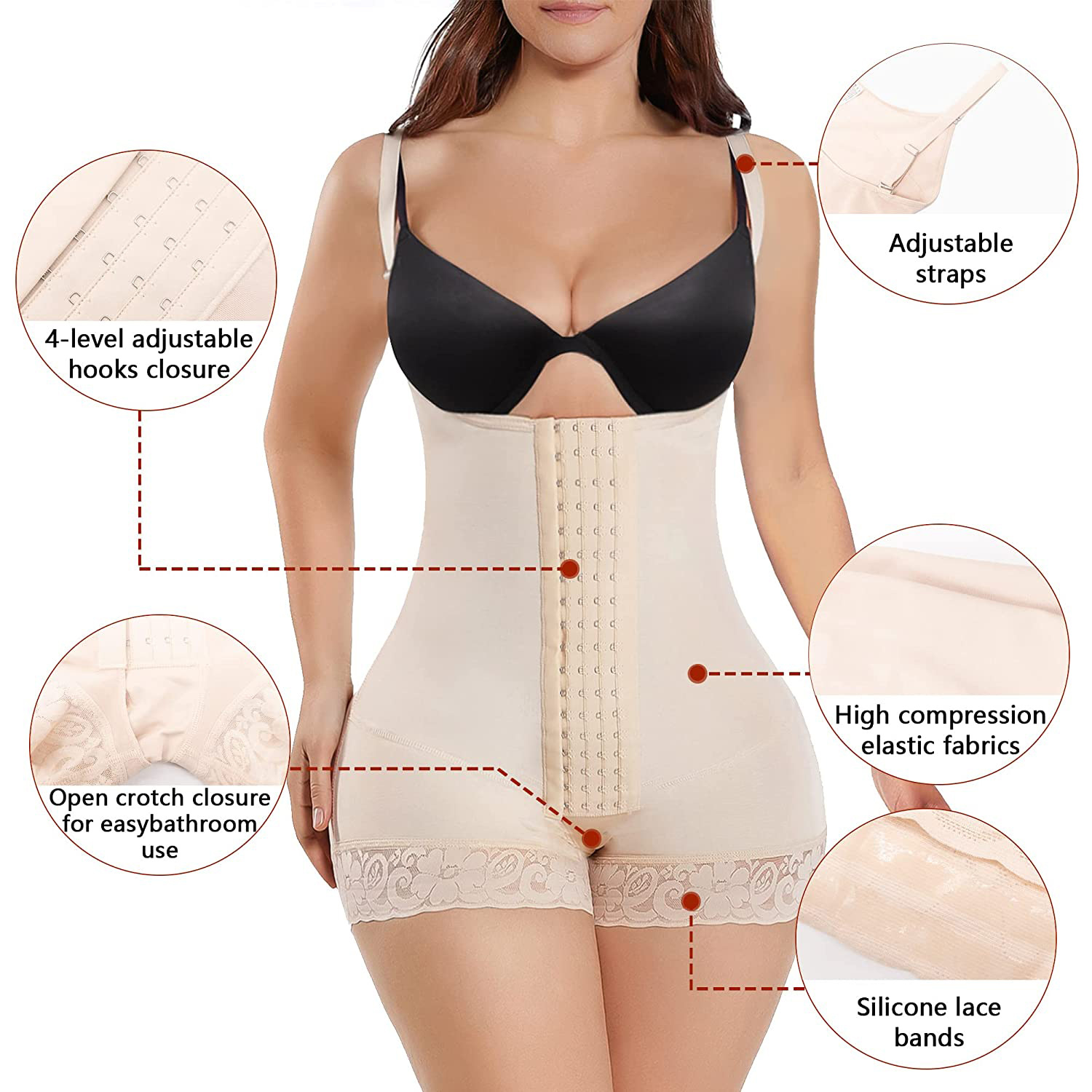 7206 Four-breasted Mesh Tummy Control Body Suit