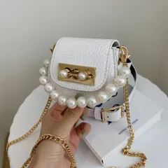 Pearl Chain Ladies Mini Crossbody Belt Bag - White - View 1