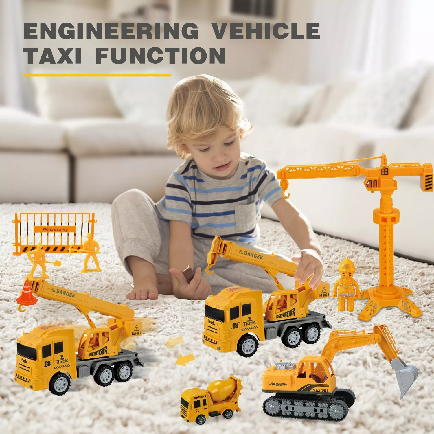Jiakora  Construction Vehicles Toys Set With 32 27 Inches Play Mat,Toy Gift Kid 8