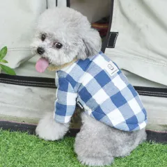Puppy Dog Clothes Lamb Fur Collar Cotton Coat - White Blue Grid - View 1