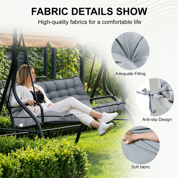 Outdoor Swing Cushions 70 Inch,Waterproof 4in Thick Porch Swing Cushion Replacement With Backrest And Ties,Comfortable 2-3 Seat Pation Swing Pad For Backyard,Garden,Lawn,Outdoor Furniture Light Grey — foto 4