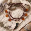 Boho Leather Cord Necklace For Women Vintage Resin Wolf Tooth Pendant Choker Amber Heart Beads Charm Necklace Long Layering Tribal Bohemian Statement Jewelry view 4