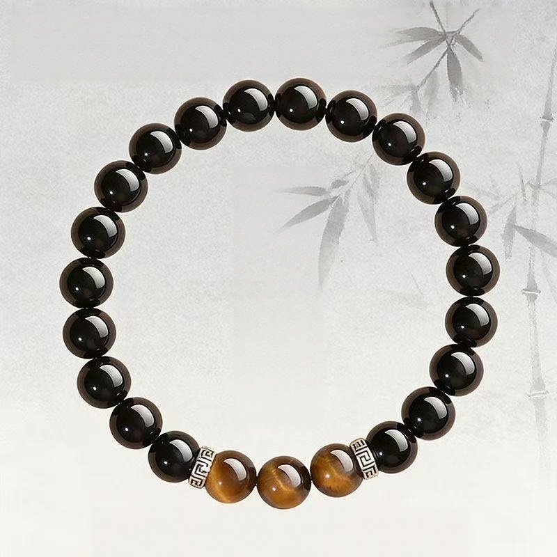 Brățară Ochi Obsidian Negru Natural Bogăție Lanț cu margele rotunde Protecție Unisex Bijuterii Energetice