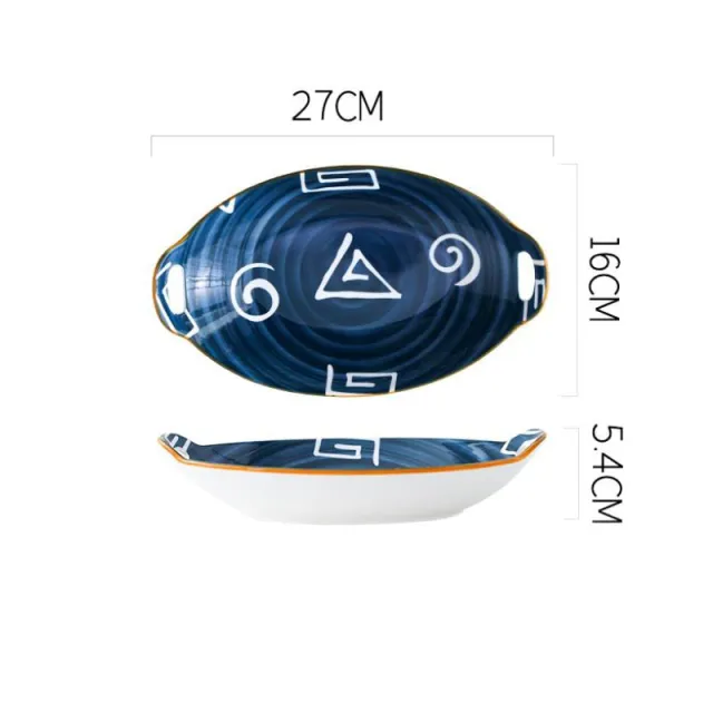Creative Household Binaural Oval Ceramic Plate Dark Blue - Shop at LoveMi