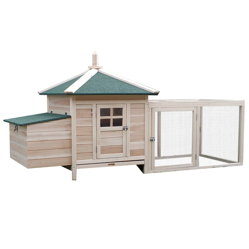 Wooden Chicken Coop With Nesting Box, Cute Outdoor Hen House With Removable Tray, Ramp Run, For Garden Backyard, Natural