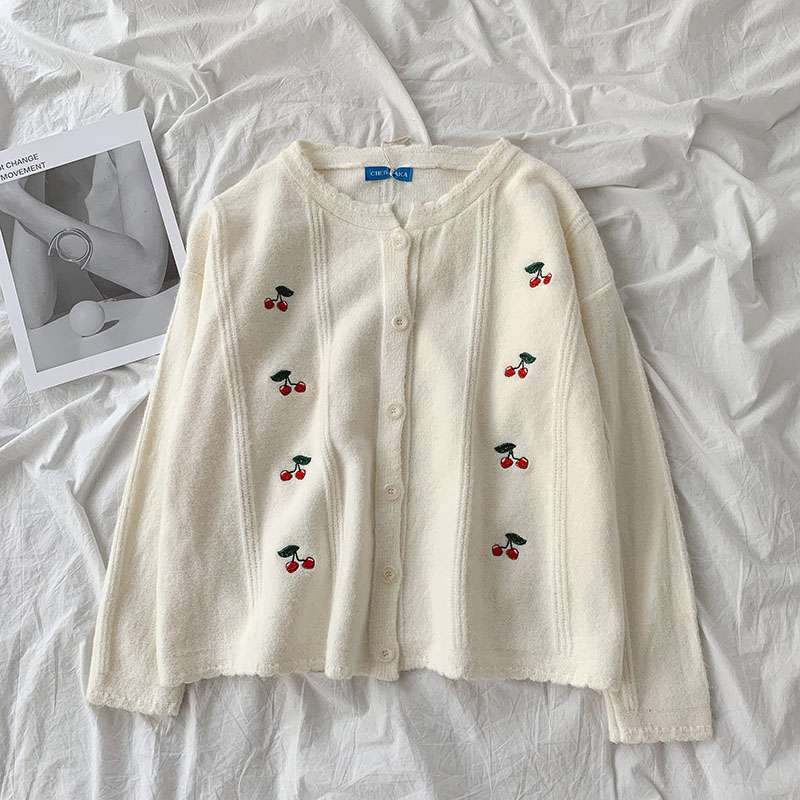 Women's Korean Students All-match Round Neck Long-sleeved Knitted Cardigan