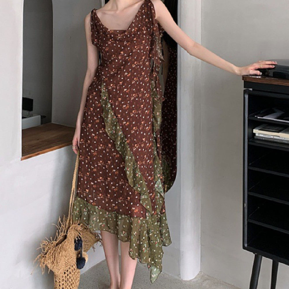Fashion Vintage Ruffled Floral Dress