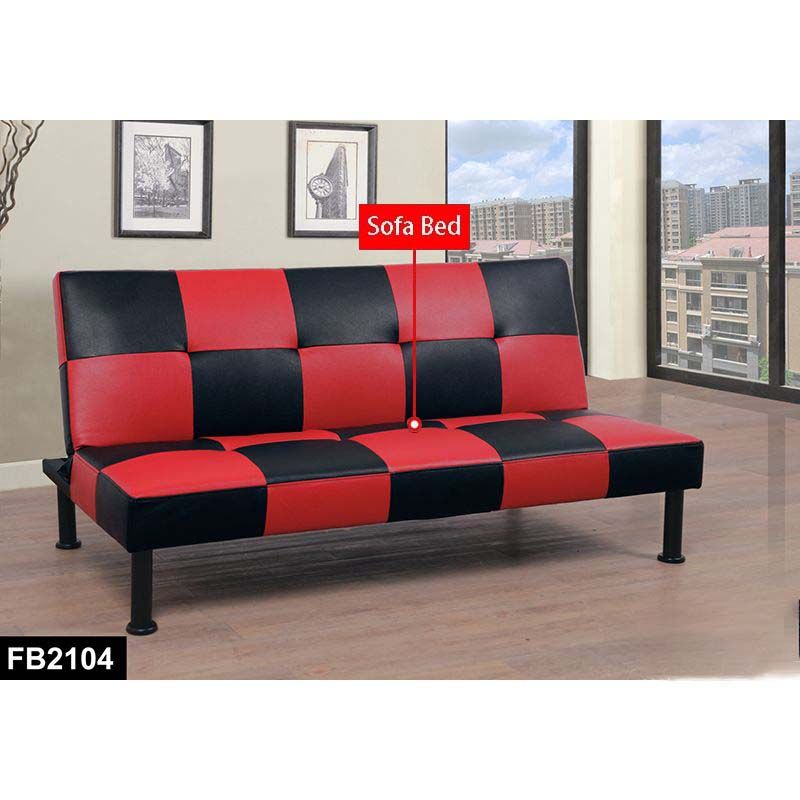 Pickup Only--Red&Black Faux Leather Living Room Sofabed