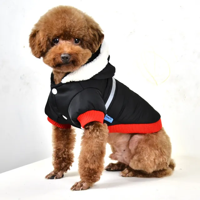 Pet Hooded T shaped Reflective Silk Cotton padded Jacket Black - Shop at LoveMi