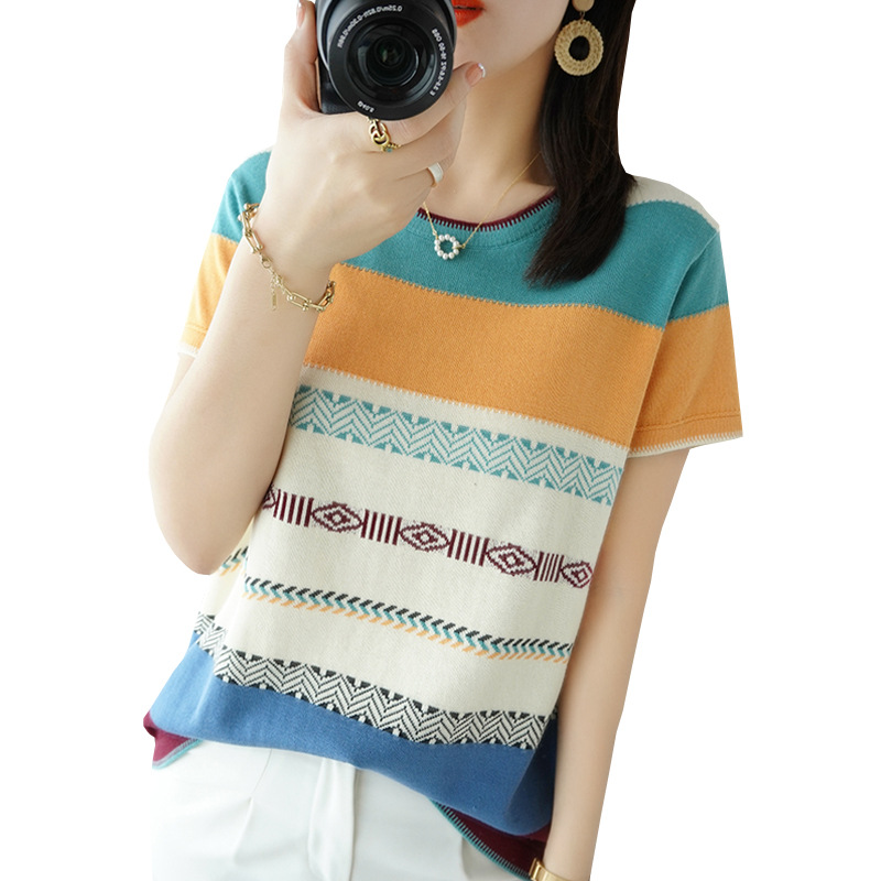 Title 6, Womens Contrast Color Rainbow Striped Sweater....