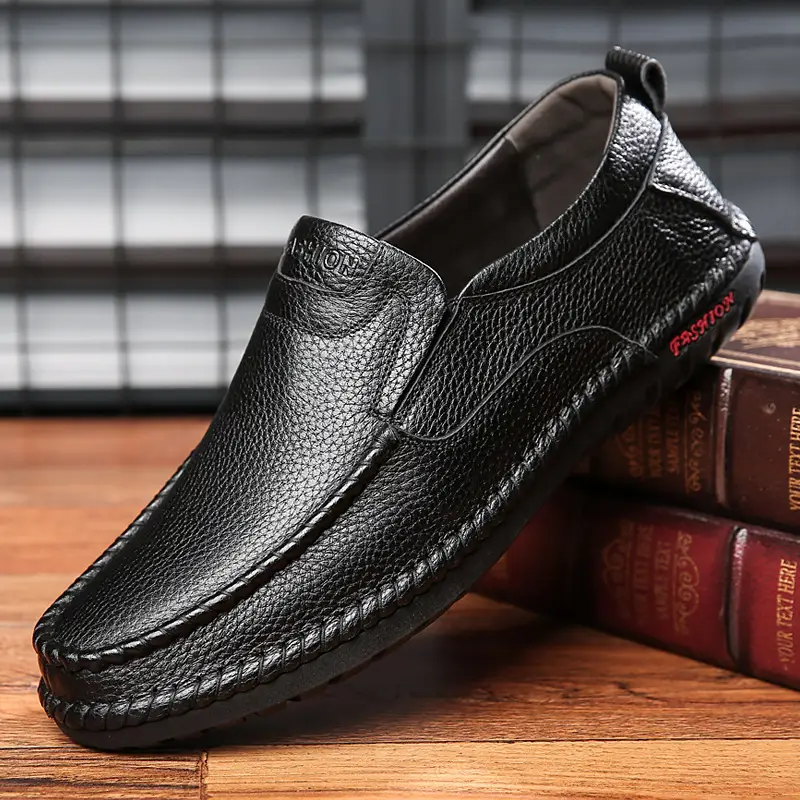 Cowhide Slip-on Leather Non-slip Casual Men's Shoes