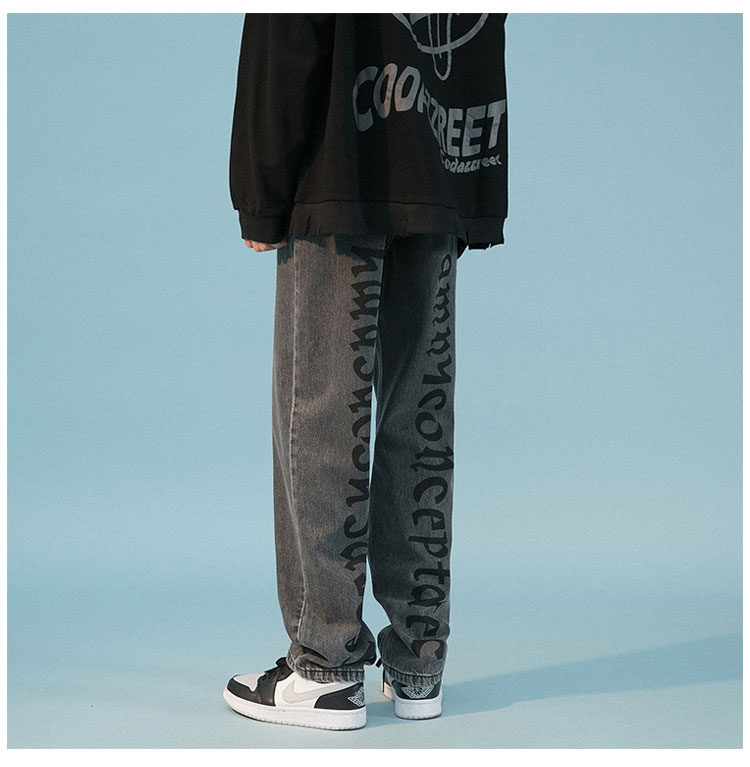Letter Print Loose Straight Pants Ruffian Handsome Casual Mopping Trousers
