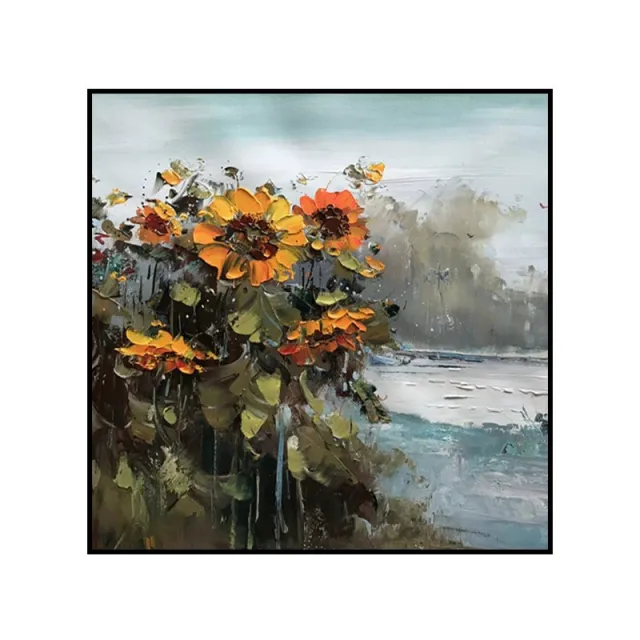 Abstract Countryside Oil Painting Hand Painted Rural Landscape With Sunflower Flowers Canvas Wall Art For Home Dining Room Decor Without Inner Frame - Shop at LoveMi