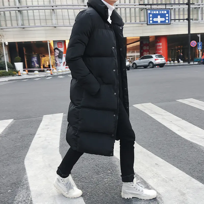 Long Cotton-padded Jacket with Stand-up Collar Over-knee