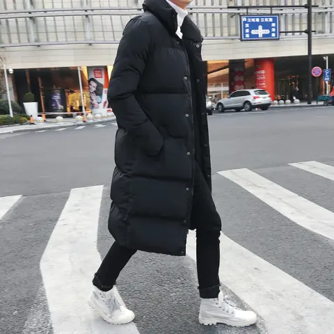 Long Cotton-padded Jacket with Stand-up Collar Over-knee