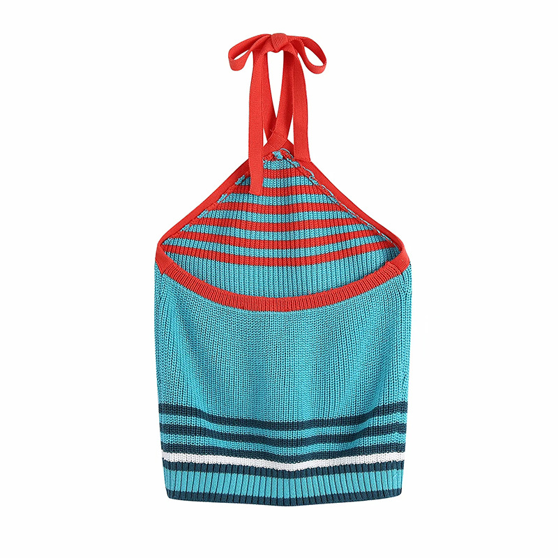 Short Knitted Top With Color Matching Suspenders