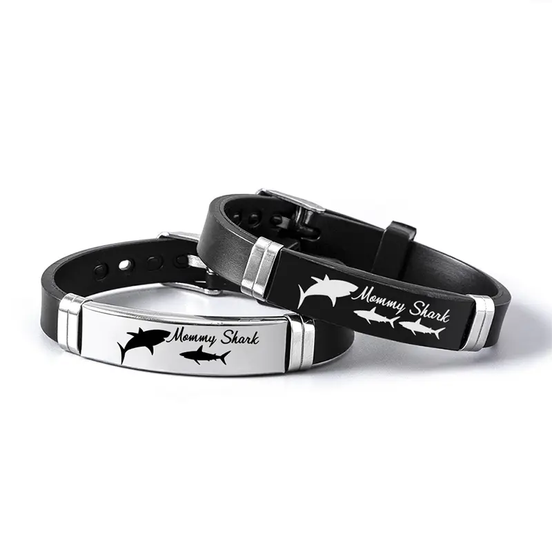 Cute Shark Mommy and Baby Stainless Steel Adjustable Silicone Bracelet Mothers Day Gift