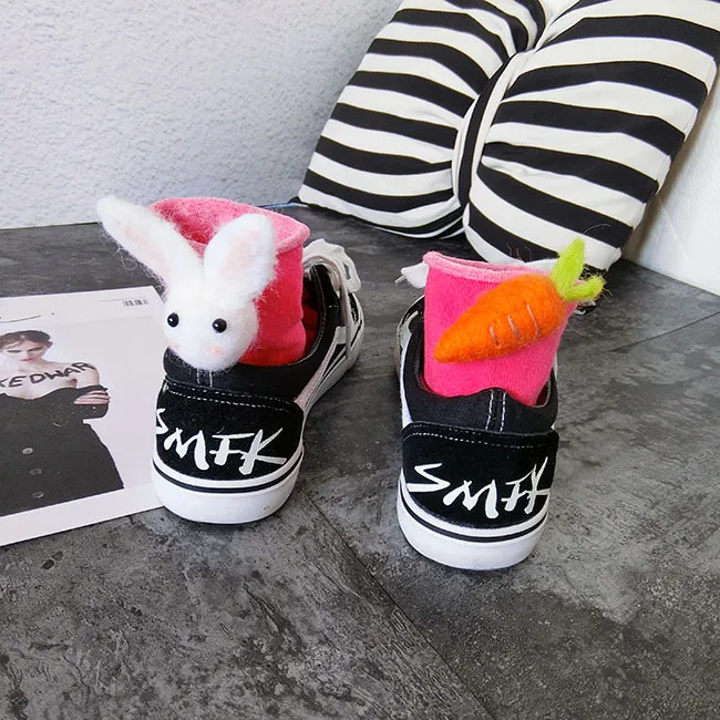 Personalised Rabbit Carrot Asymmetric Wool Felt Socks - Rose Red