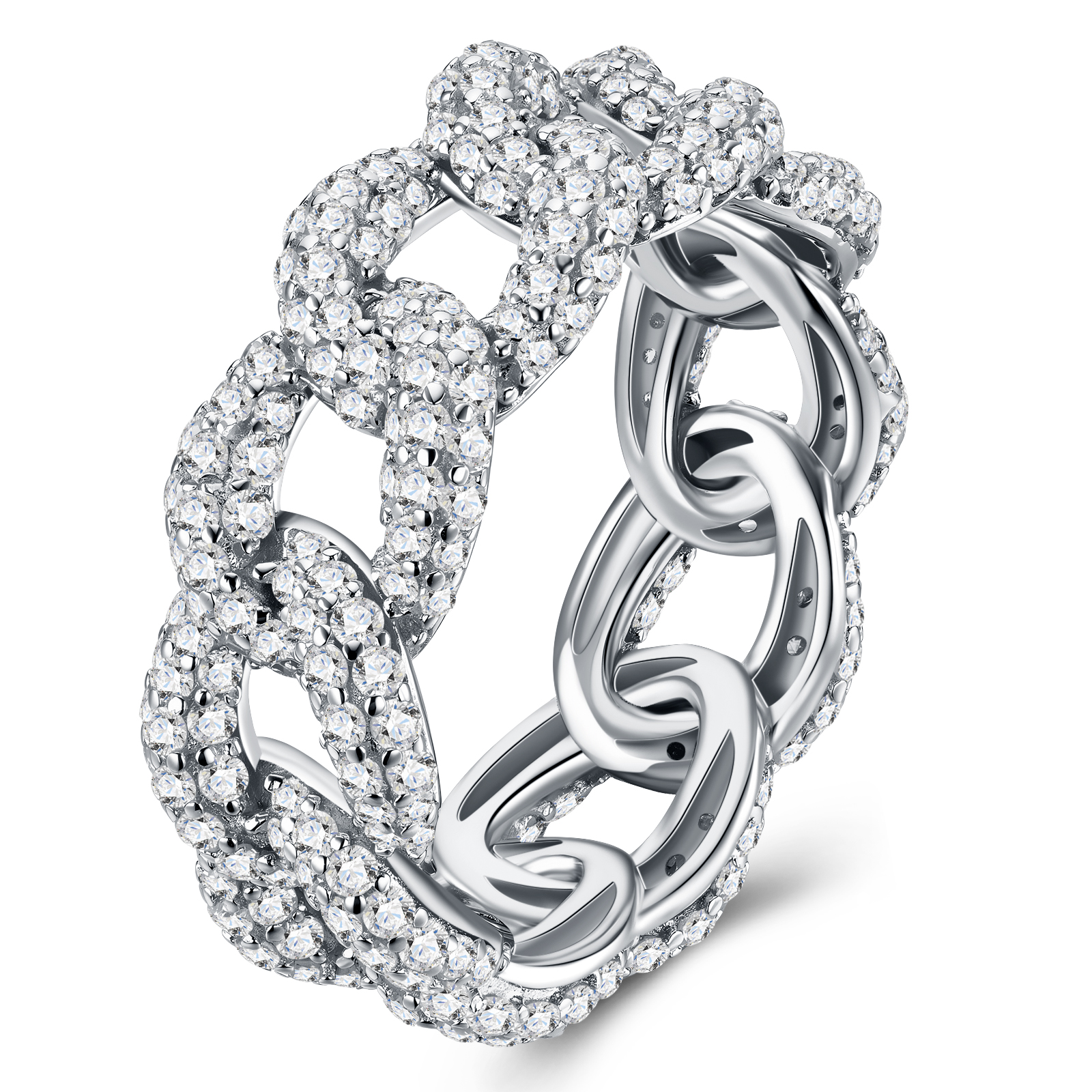 A Luxurious, Fashionable, And Trendy Silver Ring Set With Top-quality Moissanite, Crafted From S925 Silver With A Platinum-plated Finish