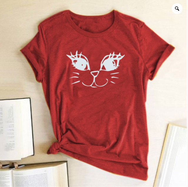 Title 8, Short-sleeved T-shirt Female Round Neck Cat Print