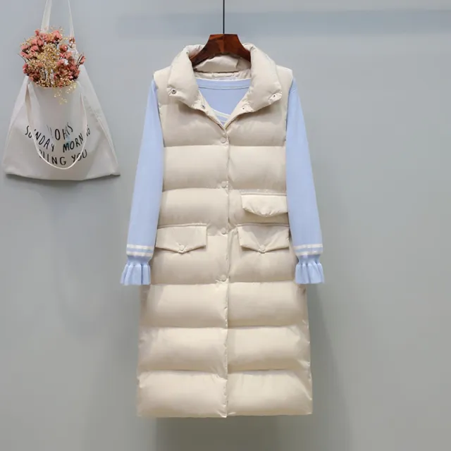 Mid length Cotton Vest Women's Fashion Slim Solid Color Bread Suit Apricot - Shop at LoveMi