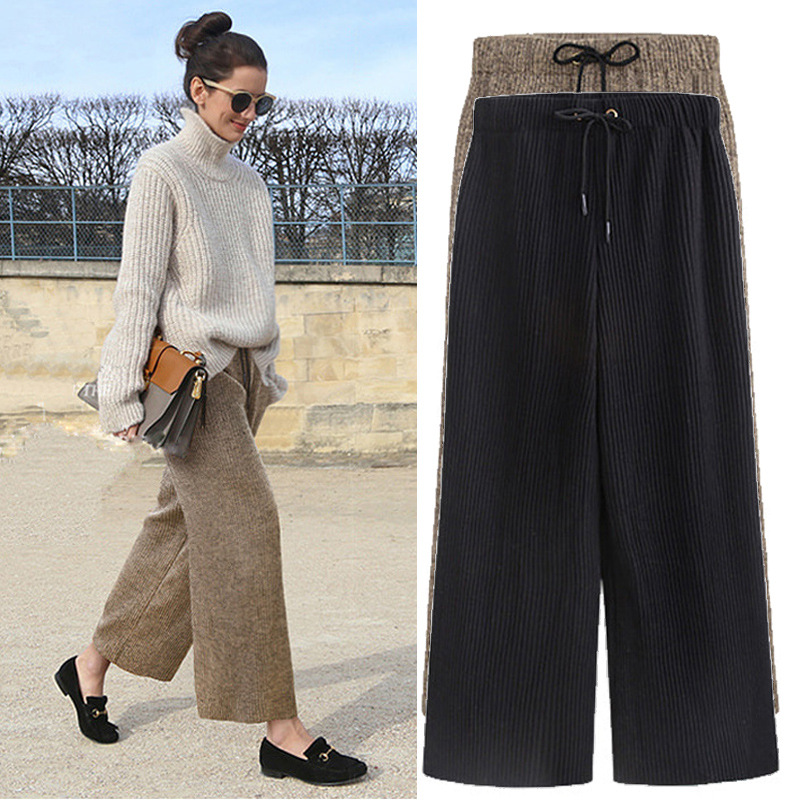 Title 2, Plus Fat Plus Size Woolen Wide-leg Pants Spring...