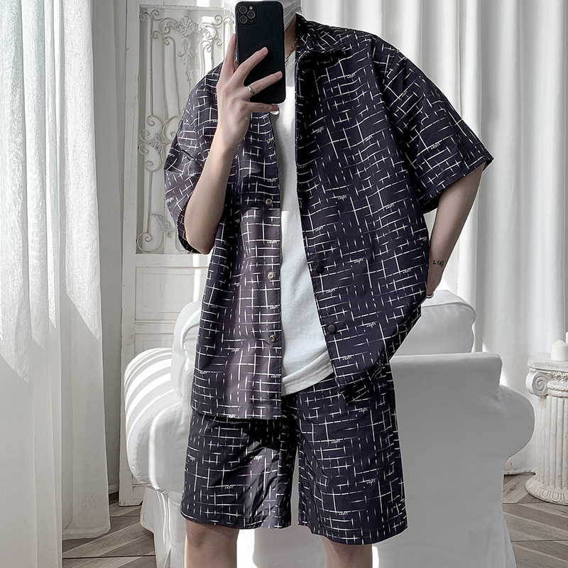 Casual Printed Cardigan Shorts Suit Young Students Loose Sports