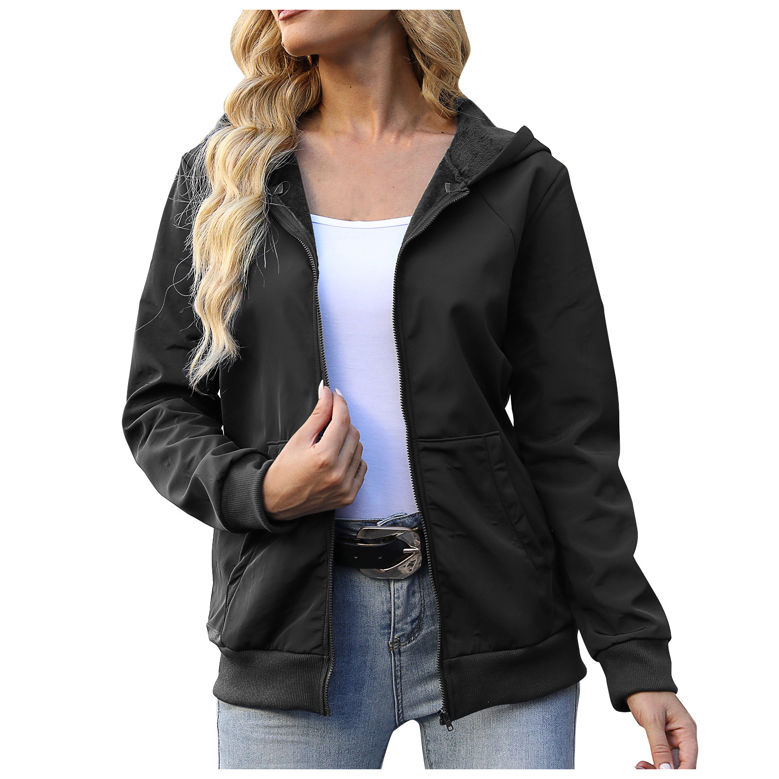 Women's Outdoor Waterproof Leisure Sports Hooded Plus Velvet Jacket