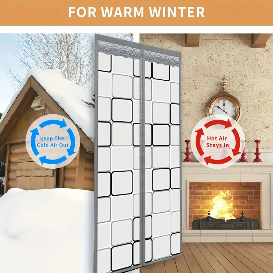 Magnetic EVA Air Conditioner Insulation Door Curtain, Lace Top Windproof Thermal Seal Screen Door, Weighted Bottom Hands Free Auto Close Door Screen, Anti Mosqu