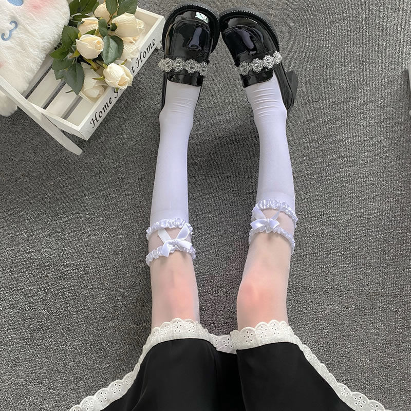 Velvet Bow Socks White